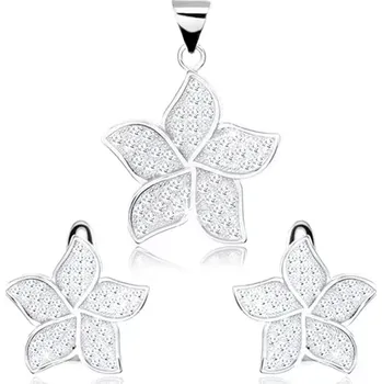 Souprava šperků Stříbrný 925 set - náušnice a přívěsek, třpytivý kvítek, zirkony