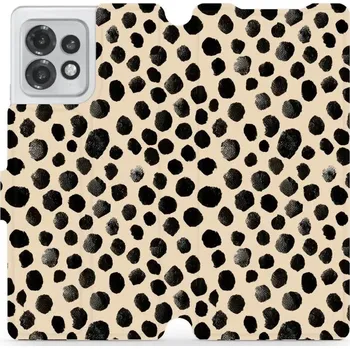 Pouzdro na mobilní telefon Flipové pouzdro Mobiwear - Motorola Edge 40 Pro - VA50S Černé puntíky (Knížkové flip pouzdro, obal, kryt na mobil Motorola Edge 40 Pro - VA50S Černé puntíky, materiál Umělá kůže + TPU - ochrana 360°, stojánek, silikonová vanička, magnetické zavírání)