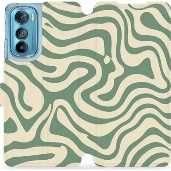Pouzdro na mobilní telefon Flipové pouzdro Mobiwear - Motorola Edge 30 5G - VA57S Zelené a béžové zkrouceniny (Knížkové flip pouzdro, obal, kryt na mobil Motorola Edge 30 5G - VA57S Zelené a béžové zkrouceniny, materiál Umělá kůže + TPU - ochrana 360°, stojánek, silikonová vanička,