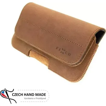 Pouzdro na mobilní telefon Horizontální kožené pouzdro FIXED Posh na opasek, vel. 5XL+, hnědé (Univerzální pouzdro či kryt na pásek, opasek z pravé hovězí kůže od českých zpracovatelů pro telefony s rozměry do 154 × 77 × 9,2 mm, velikost 5XL+, hnědé)