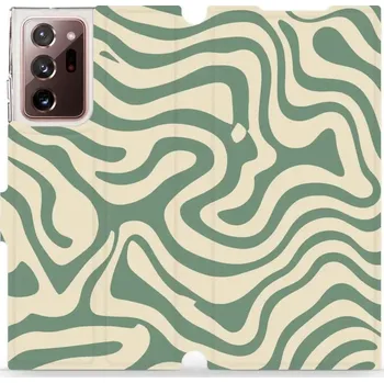 Pouzdro na mobilní telefon Flipové pouzdro Mobiwear - Samsung Galaxy Note 20 Ultra - VA57S Zelené a béžové zkrouceniny (Knížkové flip pouzdro, obal, kryt na mobil Samsung Galaxy Note 20 Ultra - VA57S Zelené a béžové zkrouceniny, materiál Umělá kůže + TPU - ochrana 360°, stojánek,)