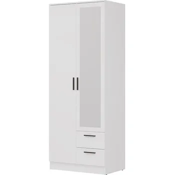 Šatní skříň Skříň ECCE 2D2S se zrcadlem, bílý mat + vyzvednutí ZDARMA