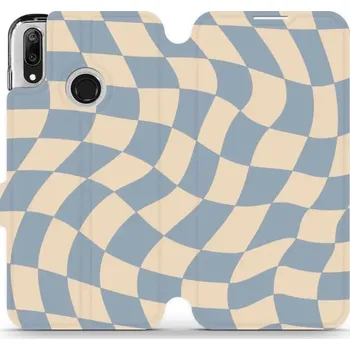 Pouzdro na mobilní telefon Flipové pouzdro Mobiwear - Huawei Y7 2019 - VA59S Modrá a béžová šachovnice (Knížkové flip pouzdro, obal, kryt na mobil Huawei Y7 2019 - VA59S Modrá a béžová šachovnice, materiál Umělá kůže + TPU - ochrana 360°, stojánek, silikonová vanička, magnetické)