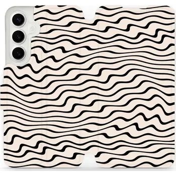 Pouzdro na mobilní telefon Flipové pouzdro Mobiwear - Samsung Galaxy S24 Plus - VA62S Vlnky na béžové (Knížkové flip pouzdro, obal, kryt na mobil Samsung Galaxy S24 Plus - VA62S Vlnky na béžové, materiál Umělá kůže + TPU - ochrana 360°, stojánek, silikonová vanička, magnetické)