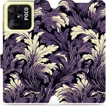 Pouzdro na mobilní telefon Flipové pouzdro Mobiwear - Xiaomi POCO C40 - VA46S Fialové rostliny (Knížkové flip pouzdro, obal, kryt na mobil Xiaomi POCO C40 - VA46S Fialové rostliny, materiál Umělá kůže + TPU - ochrana 360°, stojánek, silikonová vanička, magnetické zavírání)
