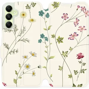 Pouzdro na mobilní telefon Flipové pouzdro Mobiwear - Samsung Galaxy A05s - MD03S Tenké rostlinky s květy (Knížkové flip pouzdro, obal, kryt na mobil Samsung Galaxy A05s - MD03S Tenké rostlinky s květy, materiál Umělá kůže + TPU - ochrana 360°, stojánek, silikonová vanička,)