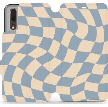 Pouzdro na mobilní telefon Flipové pouzdro Mobiwear - Huawei P20 - VA59S Modrá a béžová šachovnice (Knížkové flip pouzdro, obal, kryt na mobil Huawei P20 - VA59S Modrá a béžová šachovnice, materiál Umělá kůže + TPU - ochrana 360°, stojánek, silikonová vanička, magnetické zavírání)
