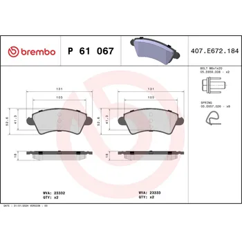 Brzdová destička Sada brzdových destiček, kotoučová brzda BREMBO P 61 067
