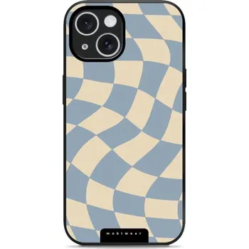 Pouzdro na mobilní telefon Lesklý kryt Mobiwear Glossy - Apple iPhone 15 - GA59G Modrá a béžová šachovnice (Prémiové lesklé pouzdro, obal, kryt Mobiwear Glossy na mobil Apple iPhone 15 - GA59G Modrá a béžová šachovnice, materiál Plast + TPU silikon - krytí po všech stranách,)