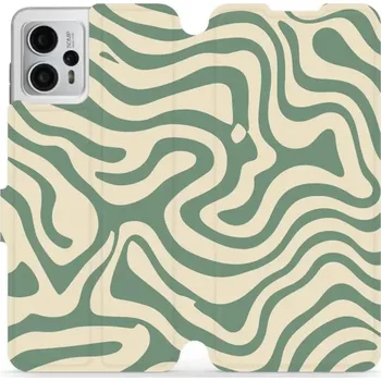Pouzdro na mobilní telefon Flipové pouzdro Mobiwear - Motorola Moto G23 - VA57S Zelené a béžové zkrouceniny (Knížkové flip pouzdro, obal, kryt na mobil Motorola Moto G23 - VA57S Zelené a béžové zkrouceniny, materiál Umělá kůže + TPU - ochrana 360°, stojánek, silikonová vanička,)