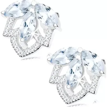 Náušnice Rhodiované stříbrné náušnice 925, třpytivý zirkonový květ čiré barvy