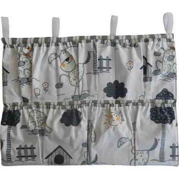 Příslušenství pro dětskou postel a kolébku Kapsář na postýlku šedí pejsci s pruhy