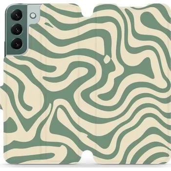 Pouzdro na mobilní telefon Flipové pouzdro Mobiwear - Samsung Galaxy S22 Plus - VA57S Zelené a béžové zkrouceniny (Knížkové flip pouzdro, obal, kryt na mobil Samsung Galaxy S22 Plus - VA57S Zelené a béžové zkrouceniny, materiál Umělá kůže + TPU - ochrana 360°, stojánek, silikonová)