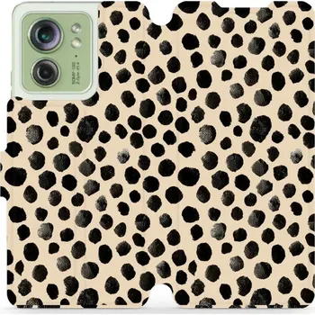 Pouzdro na mobilní telefon Flipové pouzdro Mobiwear - Motorola Edge 40 - VA50S Černé puntíky (Knížkové flip pouzdro, obal, kryt na mobil Motorola Edge 40 - VA50S Černé puntíky, materiál Umělá kůže + TPU - ochrana 360°, stojánek, silikonová vanička, magnetické zavírání)