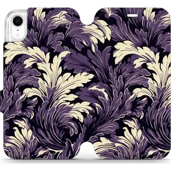 Pouzdro na mobilní telefon Flipové pouzdro Mobiwear - Apple iPhone XR - VA46S Fialové rostliny (Knížkové flip pouzdro, obal, kryt na mobil Apple iPhone XR - VA46S Fialové rostliny, materiál Umělá kůže + TPU - ochrana 360°, stojánek, silikonová vanička, magnetické zavírání)