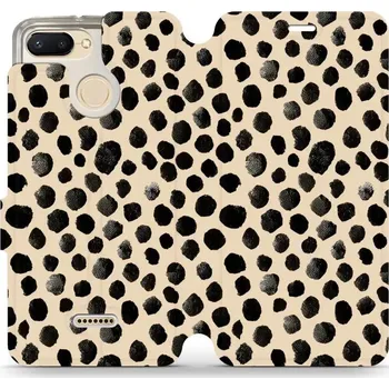 Pouzdro na mobilní telefon Flipové pouzdro Mobiwear - Xiaomi Redmi 6 - VA50S Černé puntíky (Knížkové flip pouzdro, obal, kryt na mobil Xiaomi Redmi 6 - VA50S Černé puntíky, materiál Umělá kůže + TPU - ochrana 360°, stojánek, silikonová vanička, magnetické zavírání)