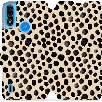 Pouzdro na mobilní telefon Flipové pouzdro Mobiwear - Motorola Moto E7i Power - VA50S Černé puntíky (Knížkové flip pouzdro, obal, kryt na mobil Motorola Moto E7i Power - VA50S Černé puntíky, materiál Umělá kůže + TPU - ochrana 360°, stojánek, silikonová vanička, magnetické zavírání