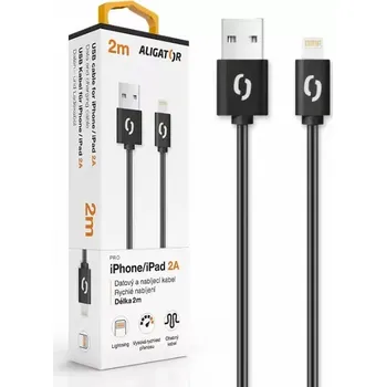 Datový kabel Datový kabel Aligátor s konektorem Lightning, 2m Black (Datový kabel ALIGATOR 2A iPhone Lightning 2m, černý)