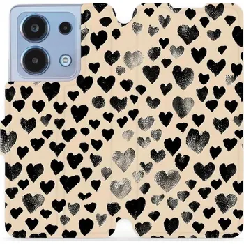 Pouzdro na mobilní telefon Flipové pouzdro Mobiwear - Xiaomi Redmi Note 13 4G - VA51S Černá srdíčka (Knížkové flip pouzdro, obal, kryt na mobil Xiaomi Redmi Note 13 4G - VA51S Černá srdíčka, materiál Umělá kůže + TPU - ochrana 360°, stojánek, silikonová vanička, magnetické zavírání