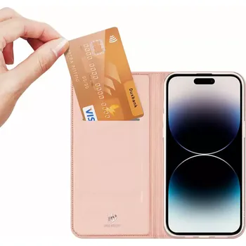 Pouzdro na mobilní telefon Prémiové flip pouzdro DUX DUCIS SKIN na mobil Apple iPhone 15 Pro - růžové (Flipové knížkové vyklápěcí pouzdro DUX DUCIS SKIN na mobilní telefon Apple iPhone 15 Pro růžové)