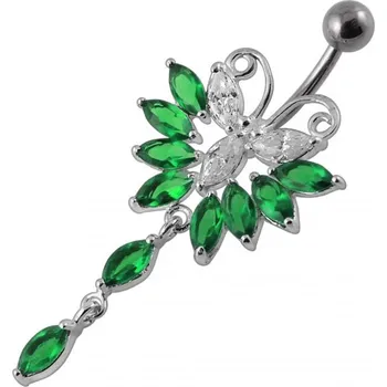 Piercing Šperky4U Piercing do pupíku - motýlek, tmavě zelené zirkony - BP01274-E