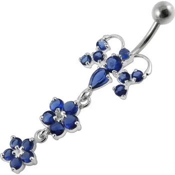 Piercing Šperky4U Stříbrný piercing do pupíku, tmavě modré zirkony - BP01192-B