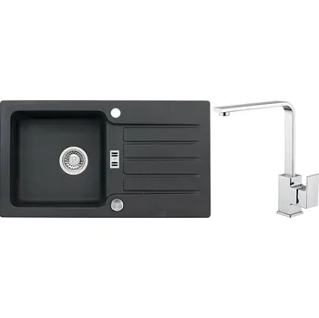 Granitový dřez Alveus Set Niagara 30 Granitový dřez s odkapem 775x430 mm + baterie Reno, černá, SETA487