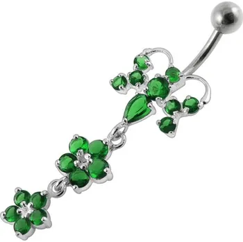 Piercing Šperky4U Stříbrný piercing do pupíku, tmavě zelené zirkony - BP01192-E