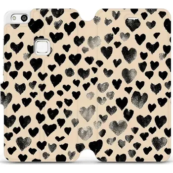 Pouzdro na mobilní telefon Flipové pouzdro Mobiwear - Huawei P10 Lite - VA51S Černá srdíčka (Knížkové flip pouzdro, obal, kryt na mobil Huawei P10 Lite - VA51S Černá srdíčka, materiál Umělá kůže + TPU - ochrana 360°, stojánek, silikonová vanička, magnetické zavírání)