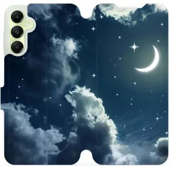 Telefonní příslušenství Flipové pouzdro Mobiwear - Samsung Galaxy A05s - V145P Noční obloha s měsícem (Knížkové flip pouzdro, obal, kryt na mobil Samsung Galaxy A05s - V145P Noční obloha s měsícem, materiál Umělá kůže + TPU - ochrana 360°, stojánek, silikonová vanička, magnetick