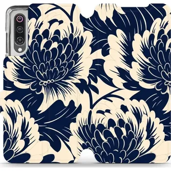 Pouzdro na mobilní telefon Flipové pouzdro Mobiwear - Xiaomi Mi 9 - VA40S Modré a béžové květy (Knížkové flip pouzdro, obal, kryt na mobil Xiaomi Mi 9 - VA40S Modré a béžové květy, materiál Umělá kůže + TPU - ochrana 360°, stojánek, silikonová vanička, magnetické zavírání)