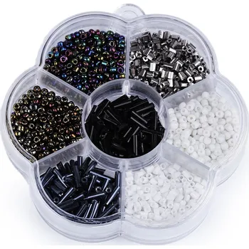 Korálek Pro Háčkování Sada skleněných korálků rokajl, tyčky černobílý mix