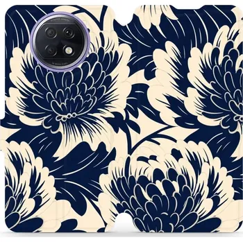 Pouzdro na mobilní telefon Flipové pouzdro Mobiwear - Xiaomi Redmi Note 9T - VA40S Modré a béžové květy (Knížkové flip pouzdro, obal, kryt na mobil Xiaomi Redmi Note 9T - VA40S Modré a béžové květy, materiál Umělá kůže + TPU - ochrana 360°, stojánek, silikonová vanička, magnetické)