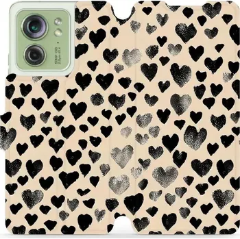Pouzdro na mobilní telefon Flipové pouzdro Mobiwear - Motorola Edge 40 - VA51S Černá srdíčka (Knížkové flip pouzdro, obal, kryt na mobil Motorola Edge 40 - VA51S Černá srdíčka, materiál Umělá kůže + TPU - ochrana 360°, stojánek, silikonová vanička, magnetické zavírání)