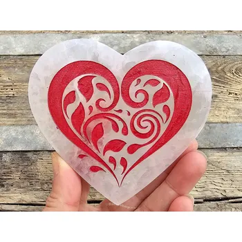 Srdce bílý selenit s gravírovaným motivem cca 10cm