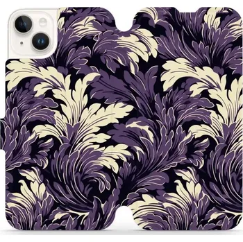 Pouzdro na mobilní telefon Flipové pouzdro Mobiwear - Apple iPhone 14 Plus - VA46S Fialové rostliny (Knížkové flip pouzdro, obal, kryt na mobil Apple iPhone 14 Plus - VA46S Fialové rostliny, materiál Umělá kůže + TPU - ochrana 360°, stojánek, silikonová vanička, magnetické zavírání