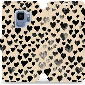 Pouzdro na mobilní telefon Flipové pouzdro Mobiwear - Samsung Galaxy S9 - VA51S Černá srdíčka (Knížkové flip pouzdro, obal, kryt na mobil Samsung Galaxy S9 - VA51S Černá srdíčka, materiál Umělá kůže + TPU - ochrana 360°, stojánek, silikonová vanička, magnetické zavírání)