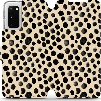 Pouzdro na mobilní telefon Flipové pouzdro Mobiwear - Samsung Galaxy S20 - VA50S Černé puntíky (Knížkové flip pouzdro, obal, kryt na mobil Samsung Galaxy S20 - VA50S Černé puntíky, materiál Umělá kůže + TPU - ochrana 360°, stojánek, silikonová vanička, magnetické zavírání)