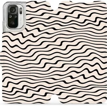 Pouzdro na mobilní telefon Flipové pouzdro Mobiwear - Xiaomi Redmi Note 10 / 10S - VA62S Vlnky na béžové (Knížkové flip pouzdro, obal, kryt na mobil Xiaomi Redmi Note 10 / 10S - VA62S Vlnky na béžové, materiál Umělá kůže + TPU - ochrana 360°, stojánek, silikonová vanička, magnetick