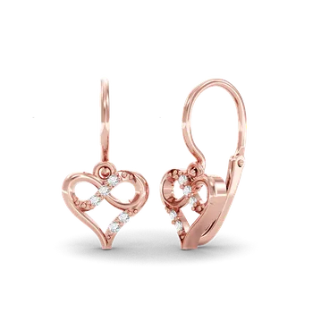 Náušnice SOLUNA Půvabné zlaté dětské DIAMANTOVÉ náušnice srdíčka s nekonečnem MEDEA růžové zlato