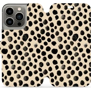 Pouzdro na mobilní telefon Flipové pouzdro Mobiwear - Apple iPhone 13 Pro - VA50S Černé puntíky (Knížkové flip pouzdro, obal, kryt na mobil Apple iPhone 13 Pro - VA50S Černé puntíky, materiál Umělá kůže + TPU - ochrana 360°, stojánek, silikonová vanička, magnetické zavírání)