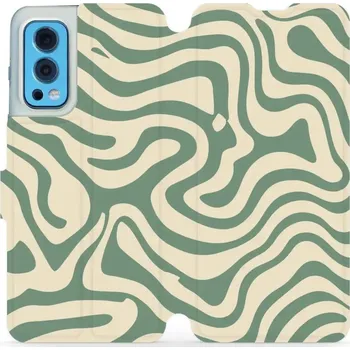 Pouzdro na mobilní telefon Flipové pouzdro Mobiwear - OnePlus Nord 2 5G - VA57S Zelené a béžové zkrouceniny (Knížkové flip pouzdro, obal, kryt na mobil OnePlus Nord 2 5G - VA57S Zelené a béžové zkrouceniny, materiál Umělá kůže + TPU - ochrana 360°, stojánek, silikonová vanička,)