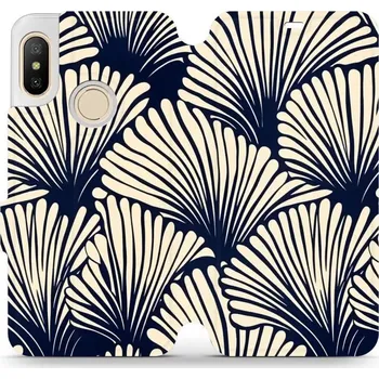 Pouzdro na mobilní telefon Flipové pouzdro Mobiwear - Xiaomi Mi A2 Lite - VA41S Béžové květy na modré (Knížkové flip pouzdro, obal, kryt na mobil Xiaomi Mi A2 Lite - VA41S Béžové květy na modré, materiál Umělá kůže + TPU - ochrana 360°, stojánek, silikonová vanička, magnetické)