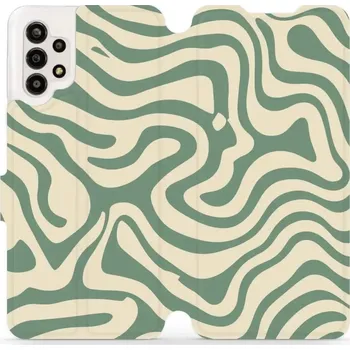 Pouzdro na mobilní telefon Flipové pouzdro Mobiwear - Samsung Galaxy A13 4G - VA57S Zelené a béžové zkrouceniny (Knížkové flip pouzdro, obal, kryt na mobil Samsung Galaxy A13 4G - VA57S Zelené a béžové zkrouceniny, materiál Umělá kůže + TPU - ochrana 360°, stojánek, silikonová)