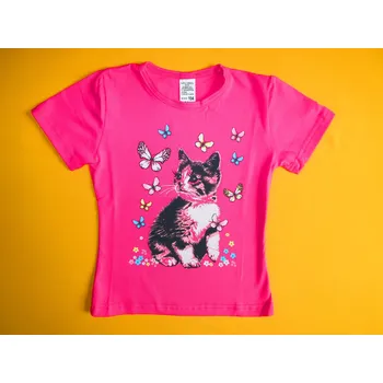 Dívčí tričko Arex, ČR Dívčí tričko krátký rukáv Koťátko a motýlci 1 Barva: růžová, Velikost: 98