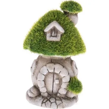 Svícen Domeček ker./mech houba zelený/šedý 6x6x10 cm