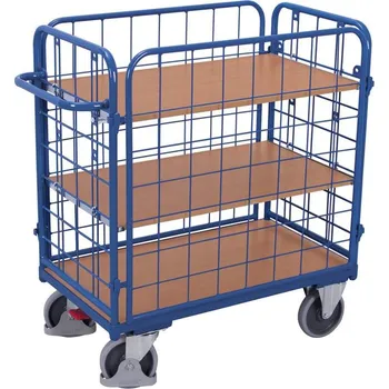 Plošinový vozík Nízký etážový vozík VARIOfit s čtyřmi bočními stěnami, tři police, 1000 x 700 mm, nosnost 500 kg