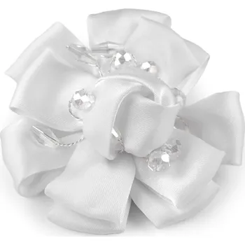 Brož Brož saténový květ s broušenými kamínky Ø7 cm - bílá