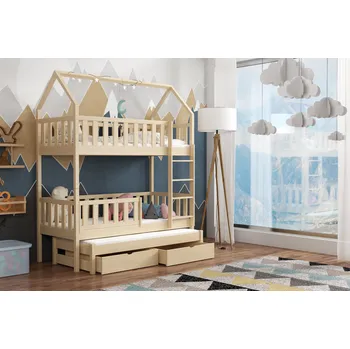 Postel Max-i Patrová postel domeček s přistýlkou ORIANNA KIDBED FOUR + rošty Zvolte rozměr:: 80 x 180 cm, Zvolte barvu:: moření olše + ŠUPLÍKY