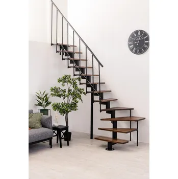 Modulové lomené schody Minka Comfort Black Walnut 1/4, černá barva konstrukce, tmavě hnědé nášlapy